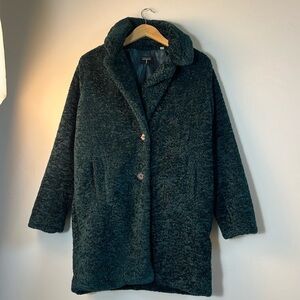 Tahari Dark Green Faux Fur Shearling Teddy Coat